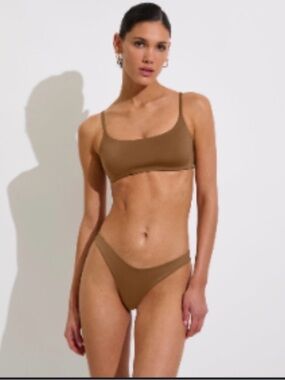 Left On Friday Olive-Brown Bikini Top with Red Logo